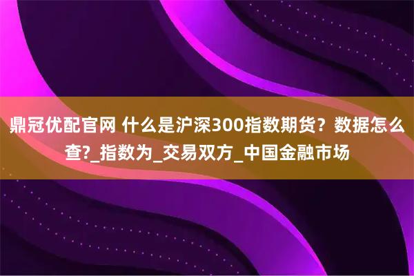 鼎冠优配官网 什么是沪深300指数期货？数据怎么查?_指数为_交易双方_中国金融市场