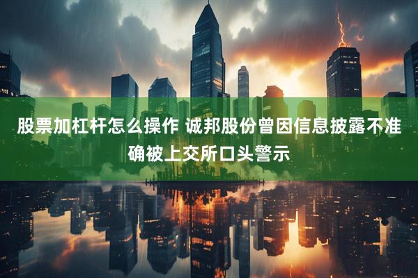 股票加杠杆怎么操作 诚邦股份曾因信息披露不准确被上交所口头警示