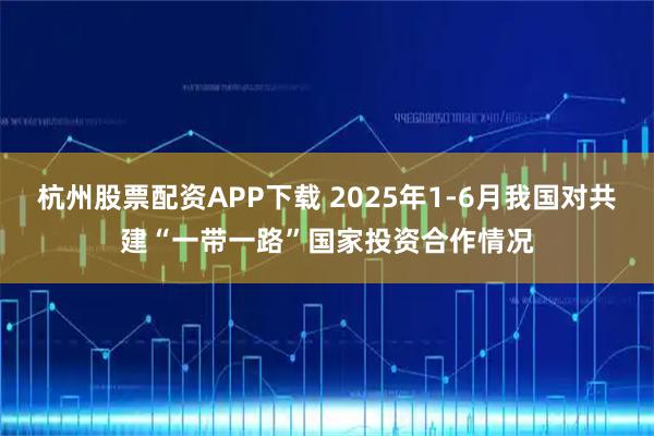 杭州股票配资APP下载 2025年1-6月我国对共建“一带一路”国家投资合作情况